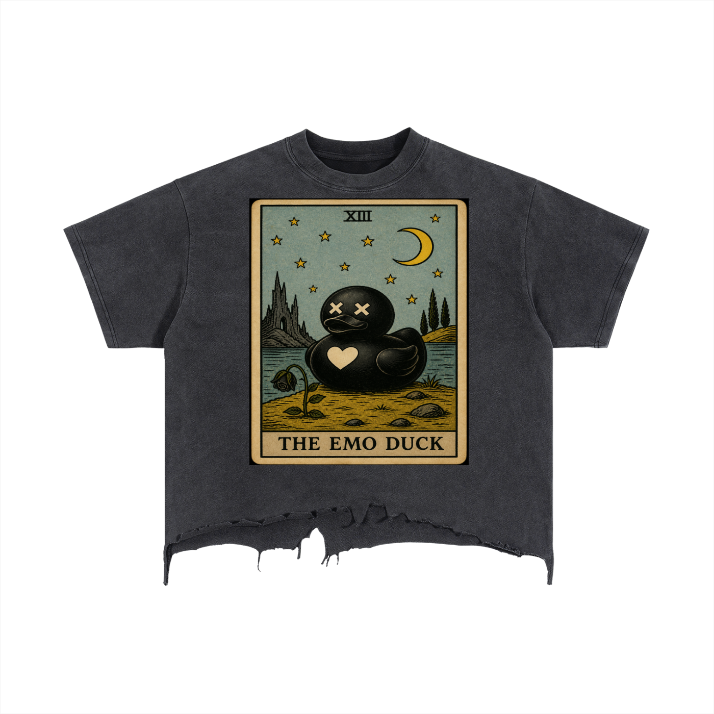 Vintage Distressed Tarot Emo Duck Crop Hem T-shirt