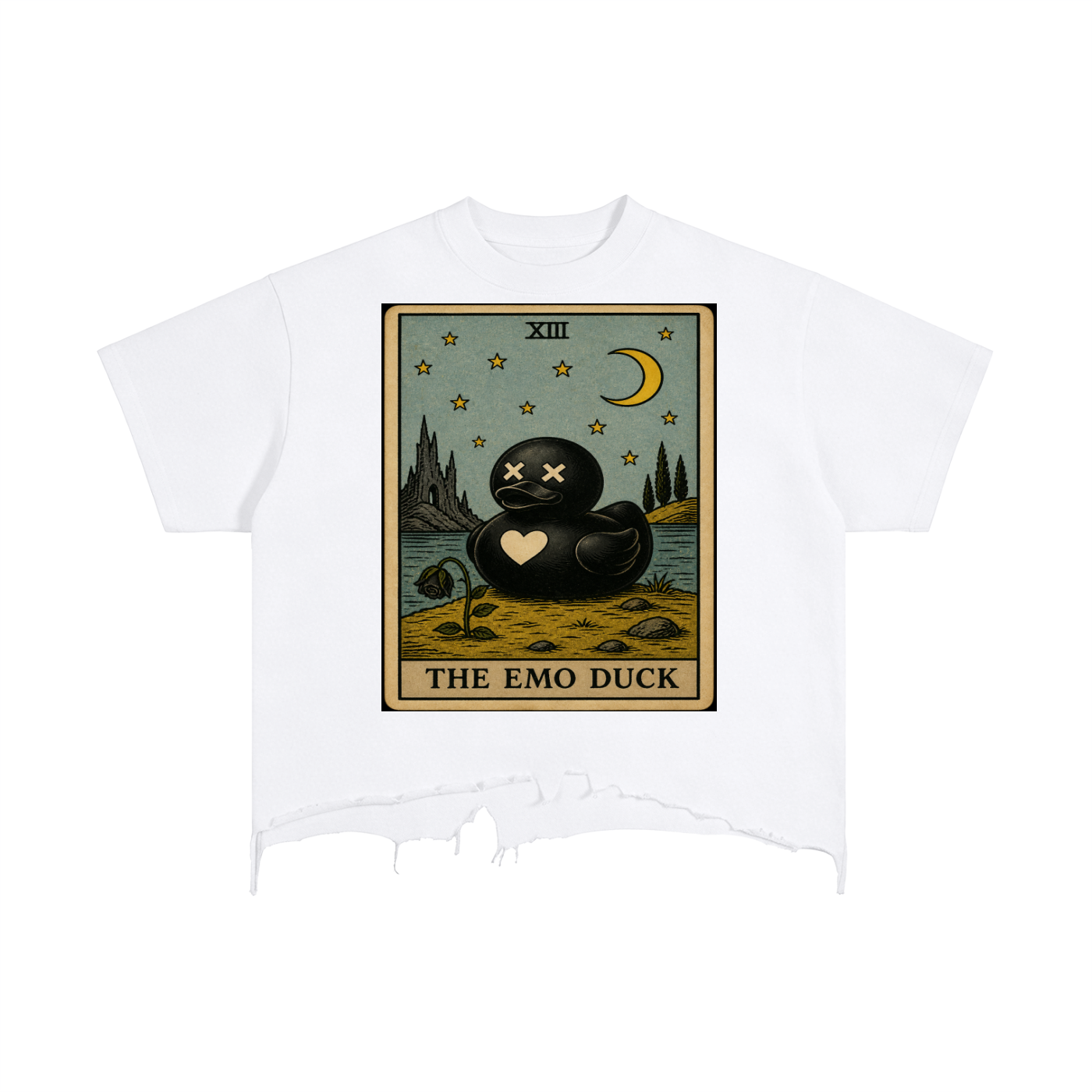 Vintage Distressed Tarot Emo Duck Crop Hem T-shirt